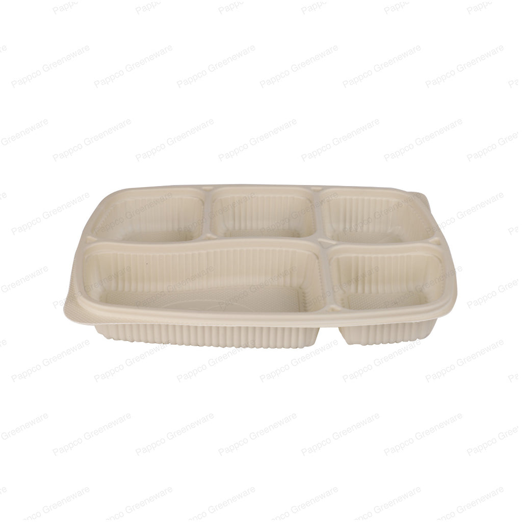 5 Compartment Meal Tray With Lid (Bioplastic - Cornstarch)