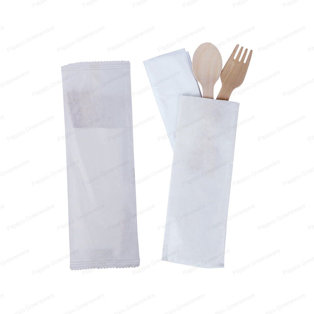 Pre-Packed Wooden Cutlery Set (16cm Spoon + 16cm Fork + Tissue)