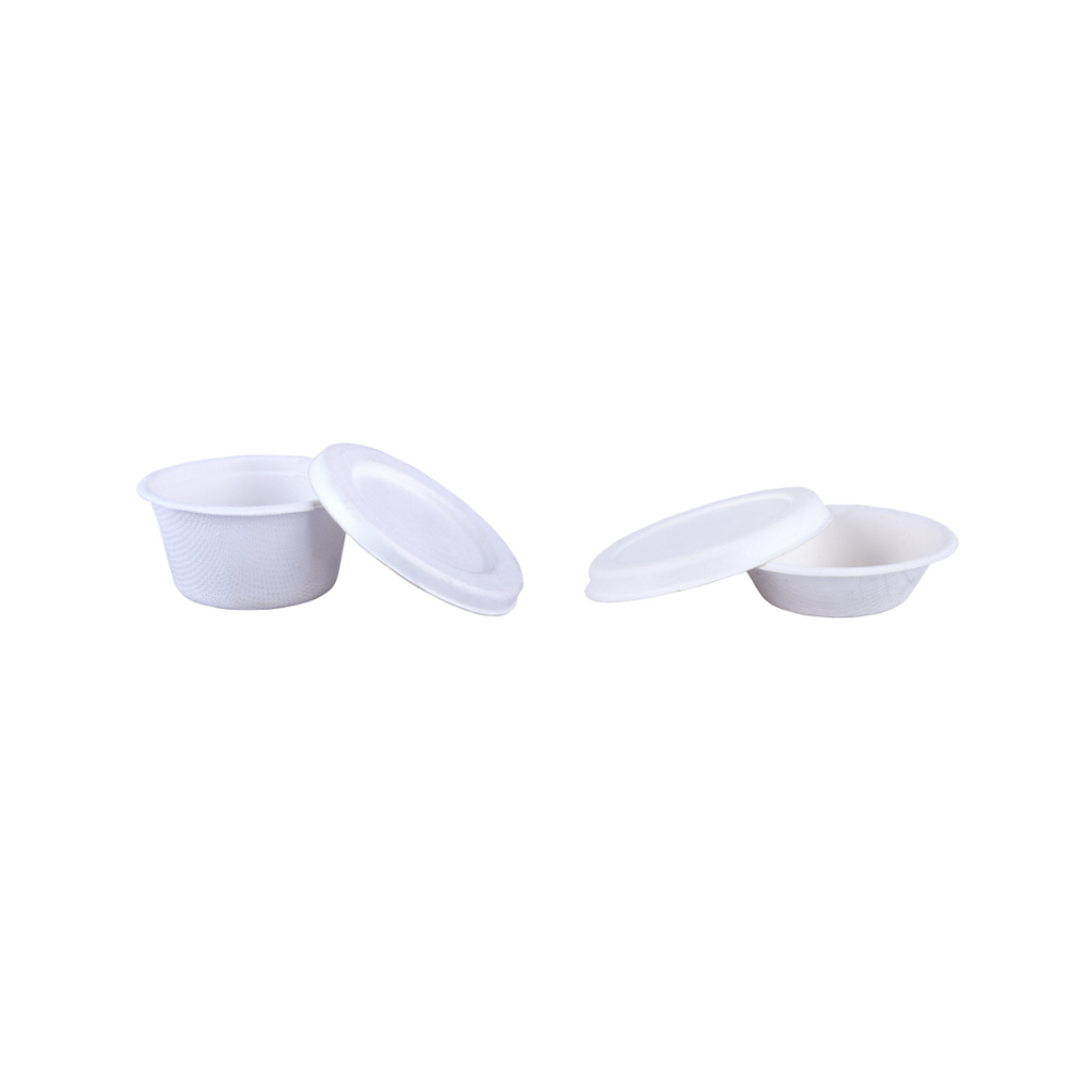 Biodegradable & Disposable Sugarcane bagasse 35ml & 55ml Sauce Cup with lids