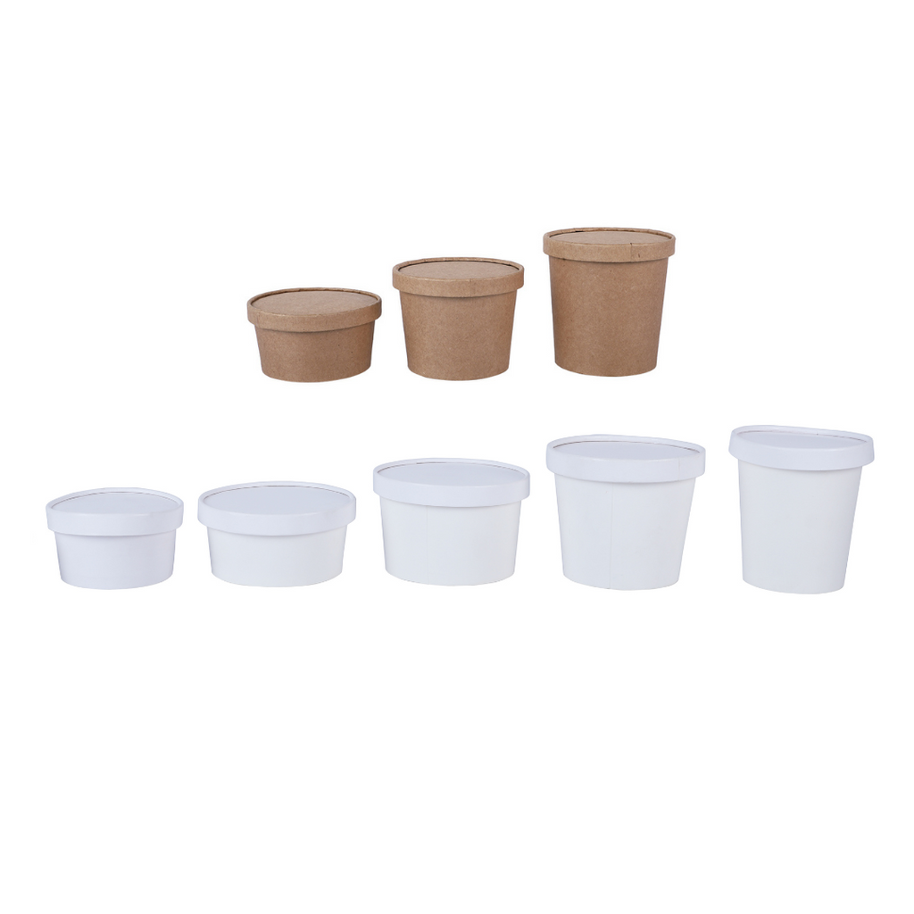 White & Brown Disposable Food Takeaway Containers with lids