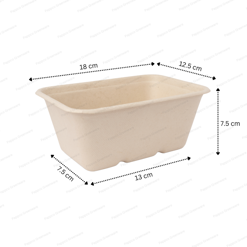 1000ml Rectangular Brown Bagasse Parcel Container With Lid