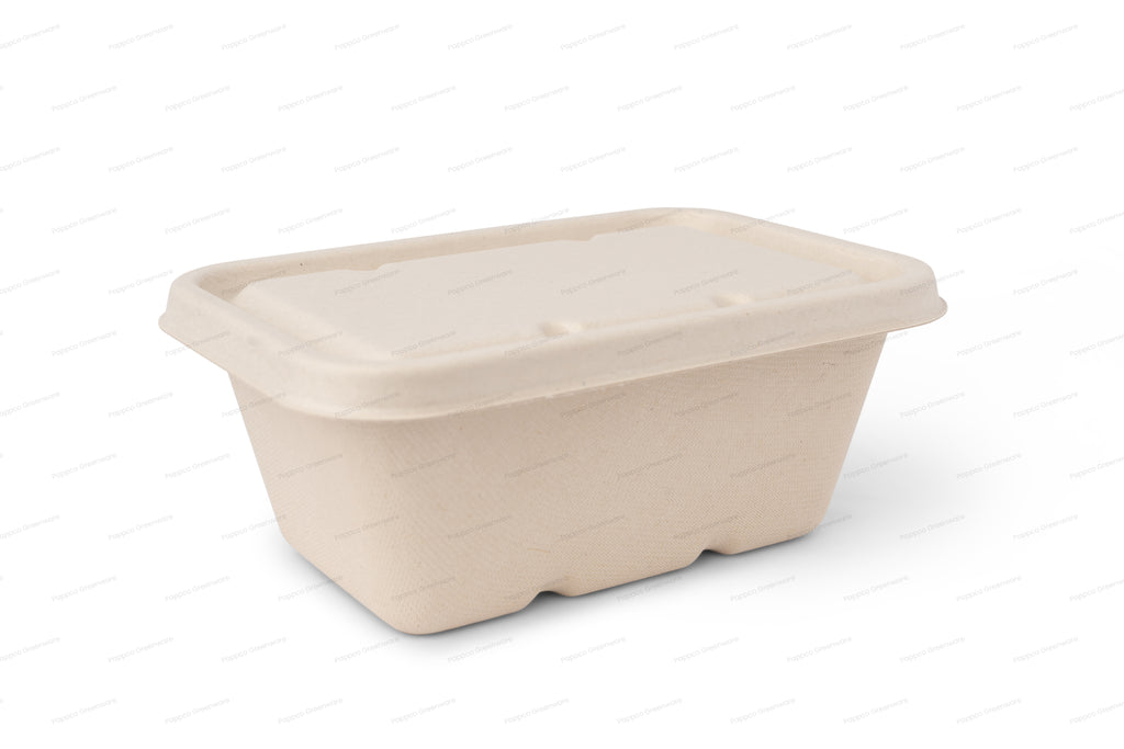 1000ml Rectangular Brown Bagasse Parcel Container With Lid