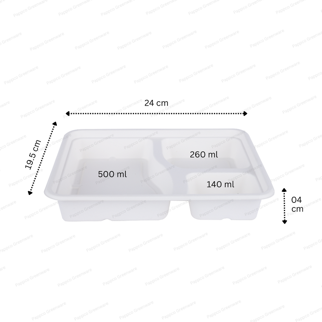 3 Compartment Bagasse Meal Tray With Lid
