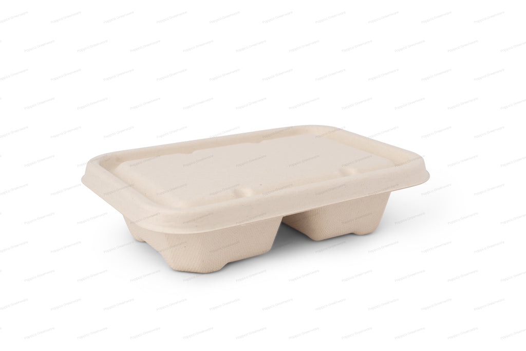 550ml 2 Compartment Rectangular Brown Bagasse Parcel Container With Lid