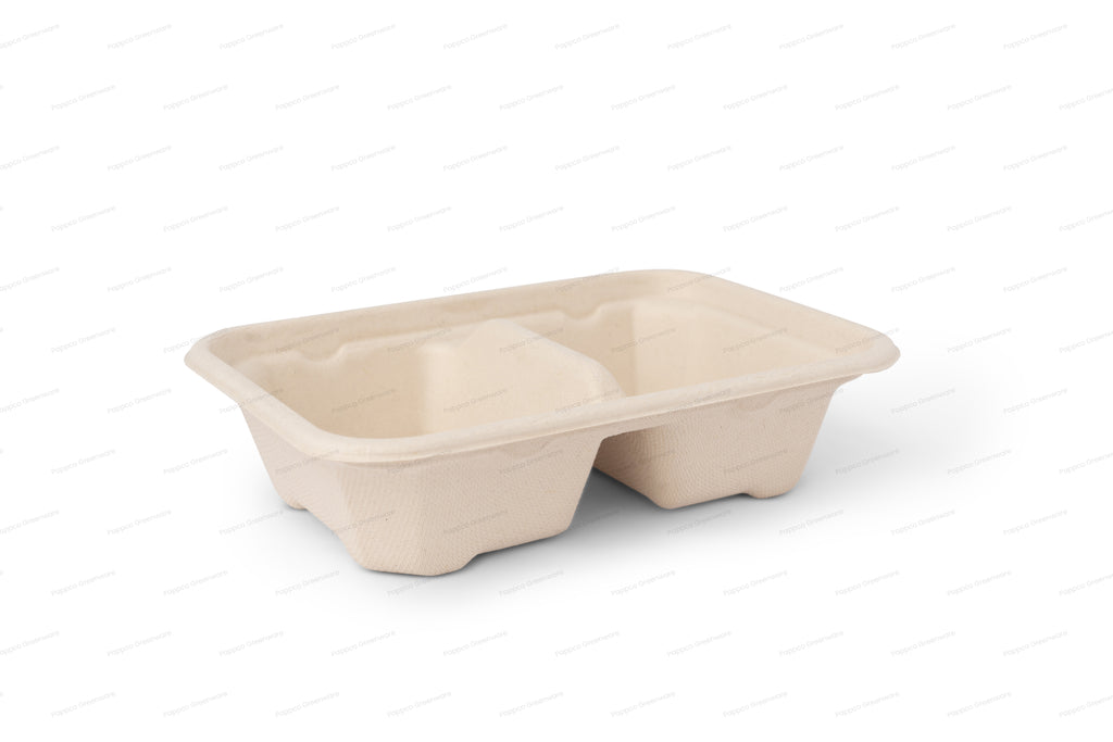 550ml 2 Compartment Rectangular Brown Bagasse Parcel Container With Lid