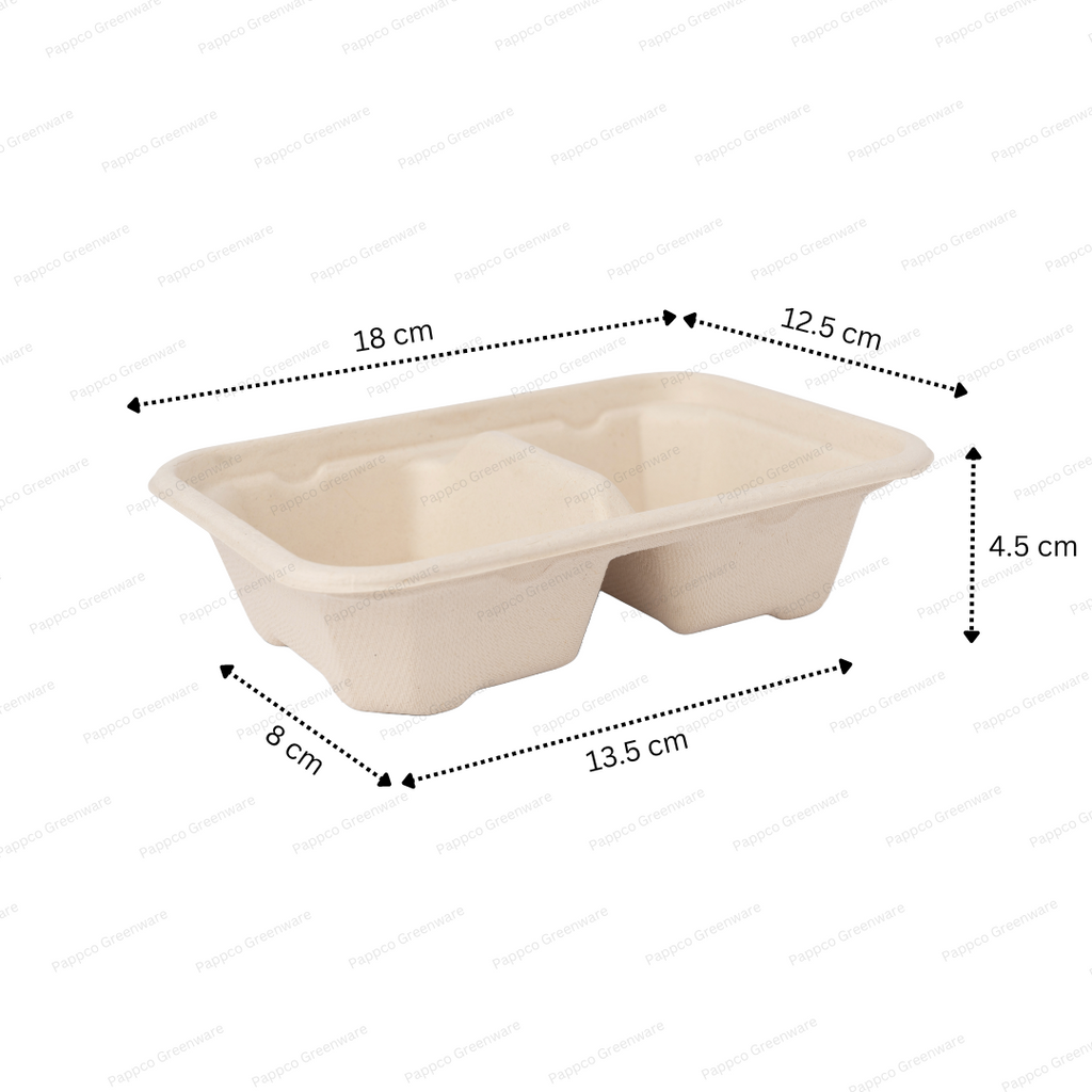 550ml 2 Compartment Rectangular Brown Bagasse Parcel Container With Lid