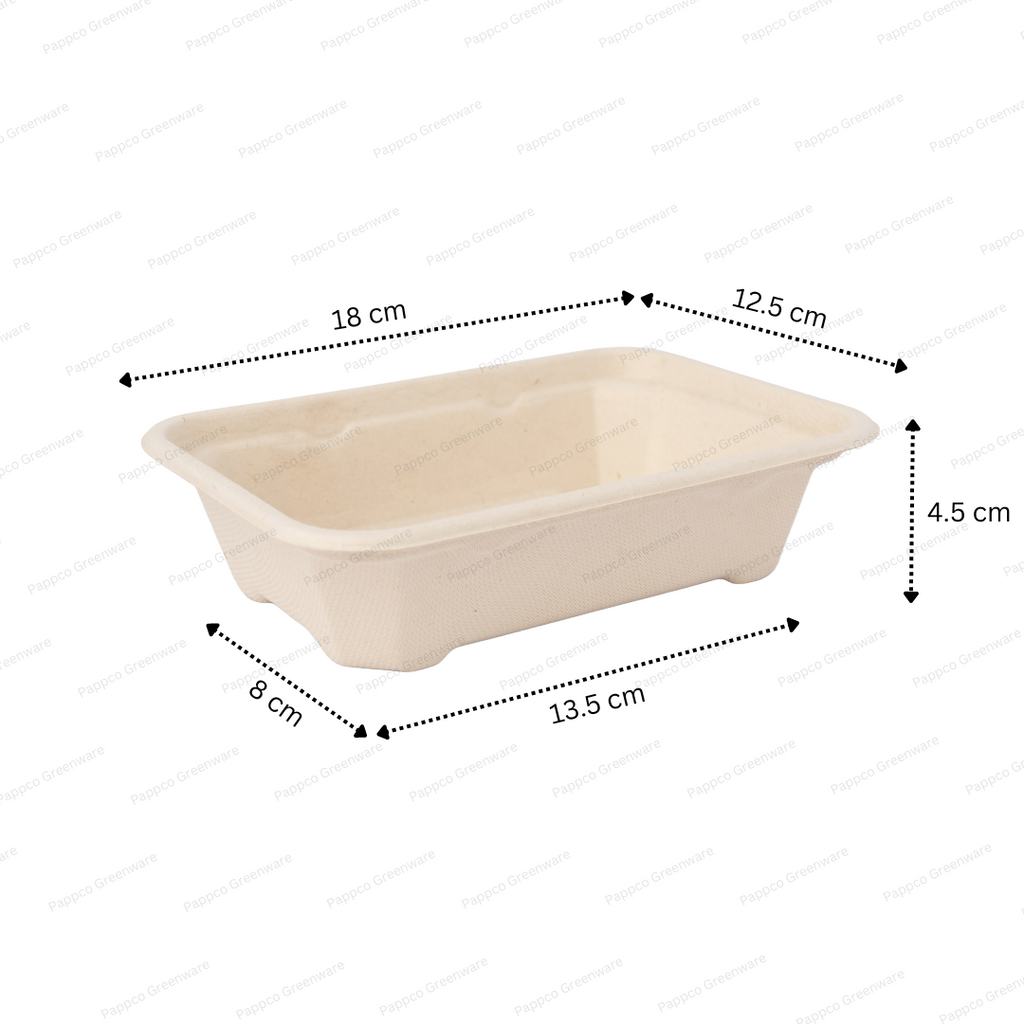 550ml Rectangular Brown Bagasse Parcel Container With Lid