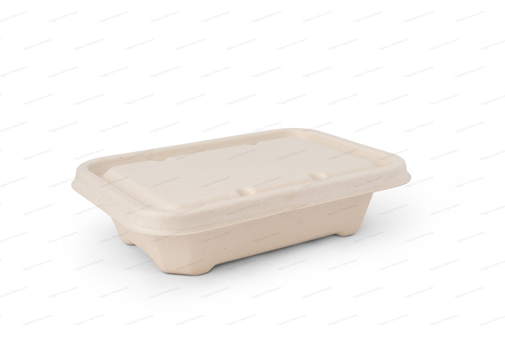 550ml Rectangular Brown Bagasse Parcel Container With Lid