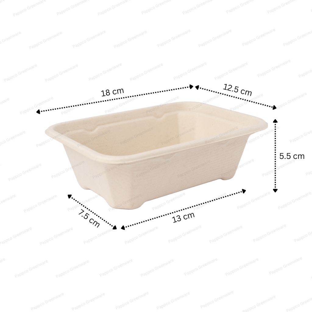 650ml Rectangular Brown Bagasse Parcel Container With Lid