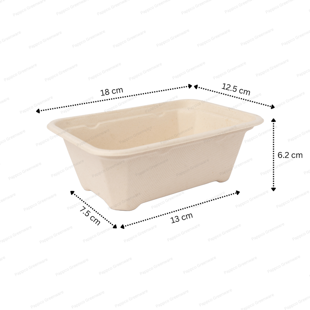 750ml Rectangular Brown Bagasse Parcel Container With Lid