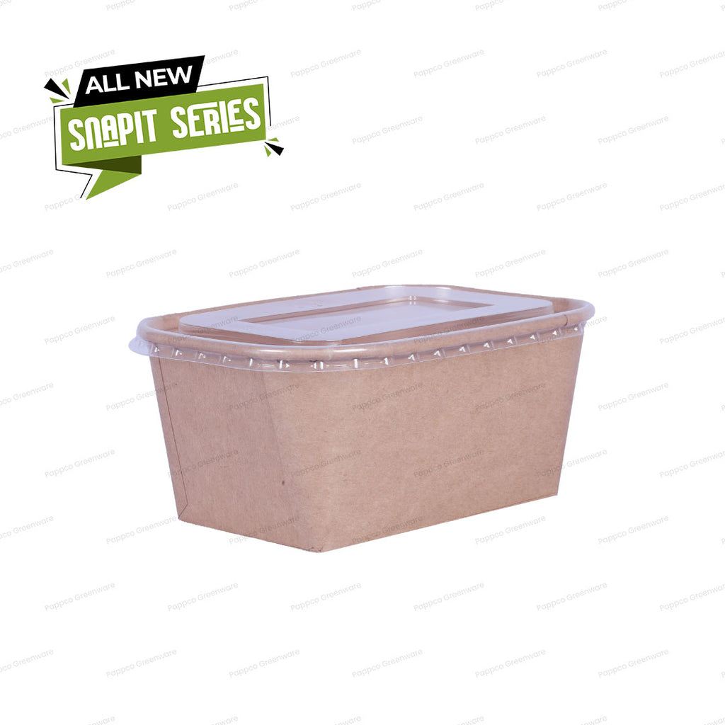 Snapit 1000ml Rectangular Kraft Paper Container with PP Lid