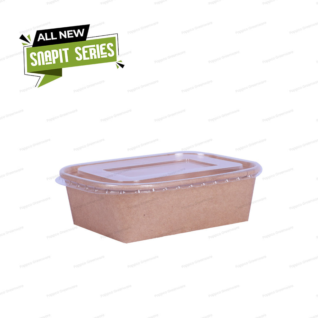 Snapit 650ml Rectangular Kraft Paper Container with PP Lid