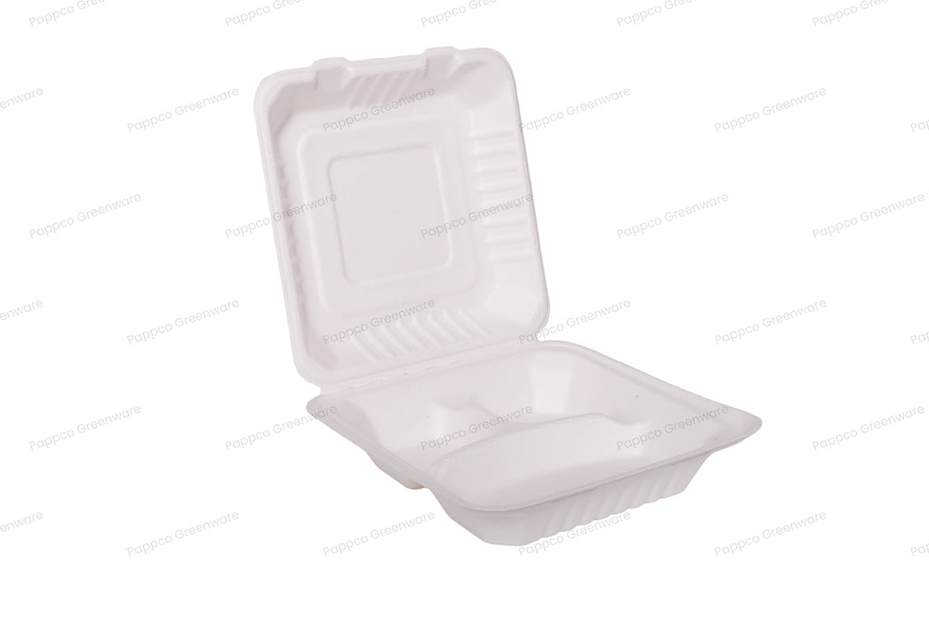 8" 3 Compartment Clamshell Container