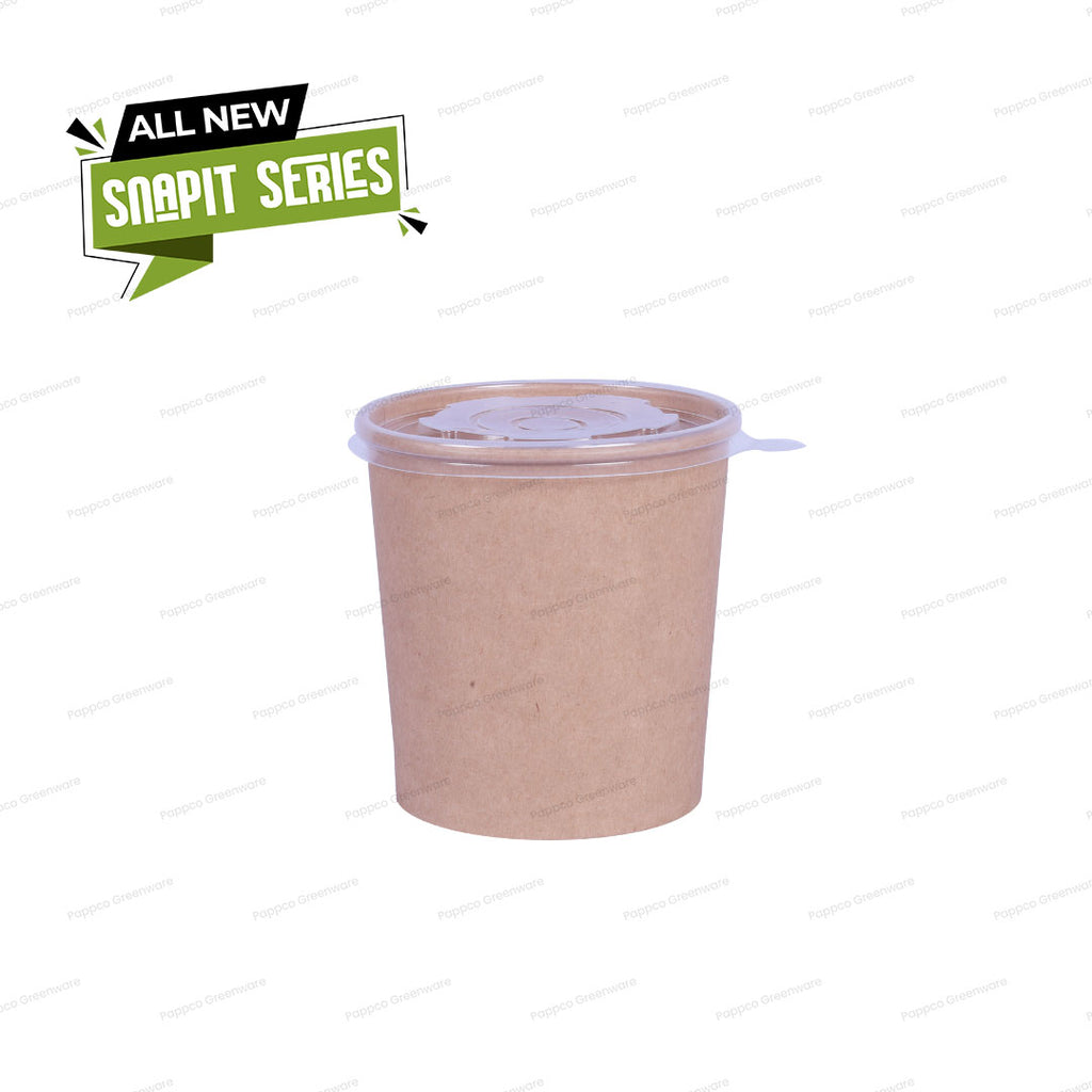 Snapit 500ml Round Kraft Paper Container With PP Lid (98mm Dia)