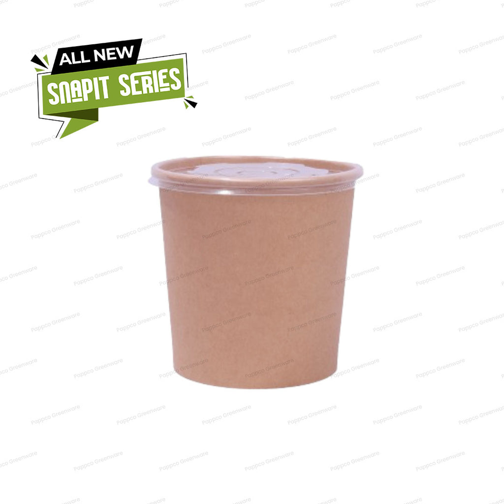 Snapit 750ml Round Kraft Paper Container With PP Lid (115mm Dia)