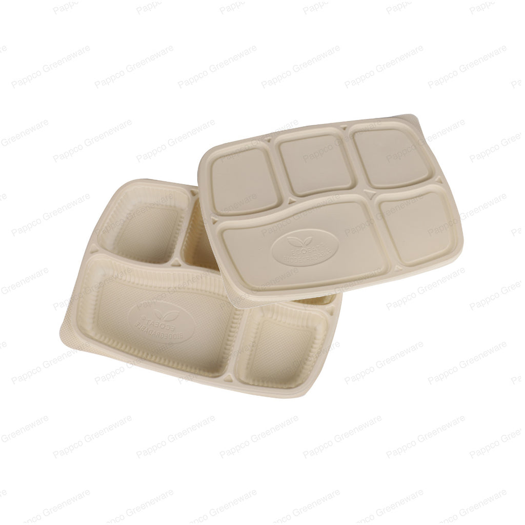 5 compartment tray with lid (Bioplastic - Cornstarch)