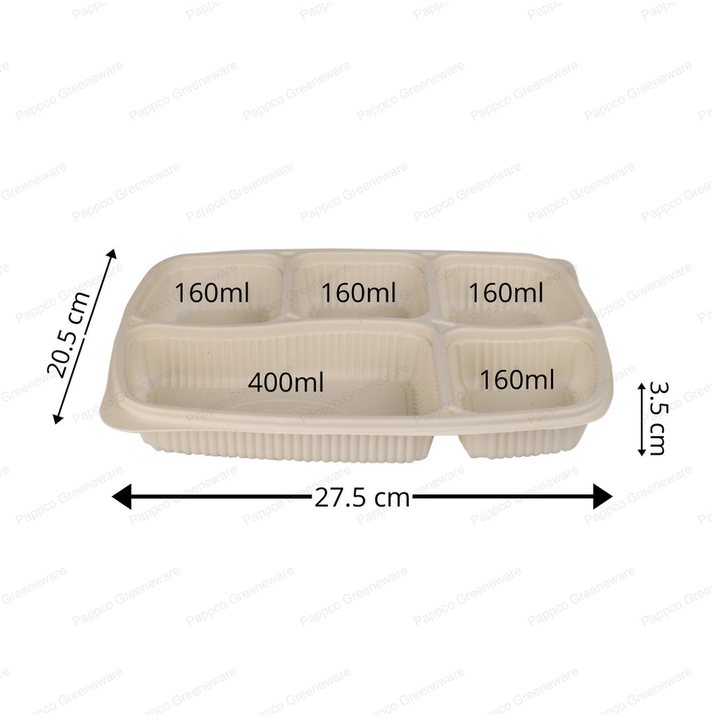 5 compartment tray with lid (Bioplastic - Cornstarch)