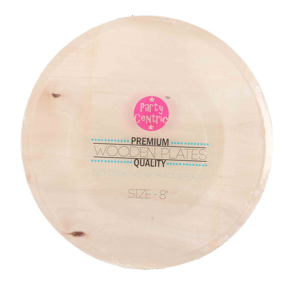 Party Centric 8 Inch Wooden Round Plate (Pack Of 50)